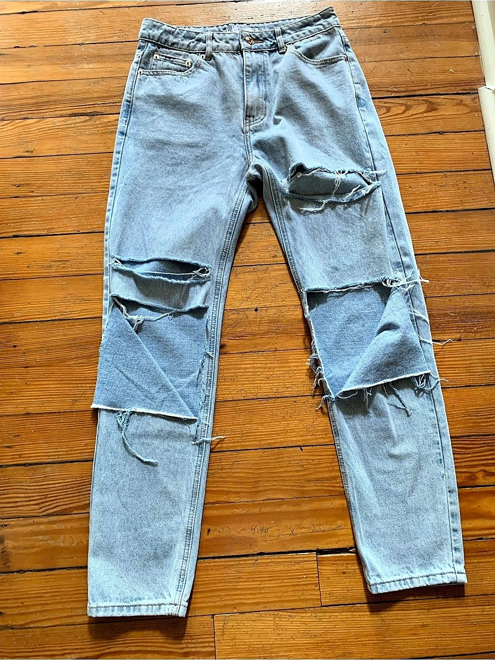 Adika Distressed Straight Leg Jeans in Blue NWT 
Size S